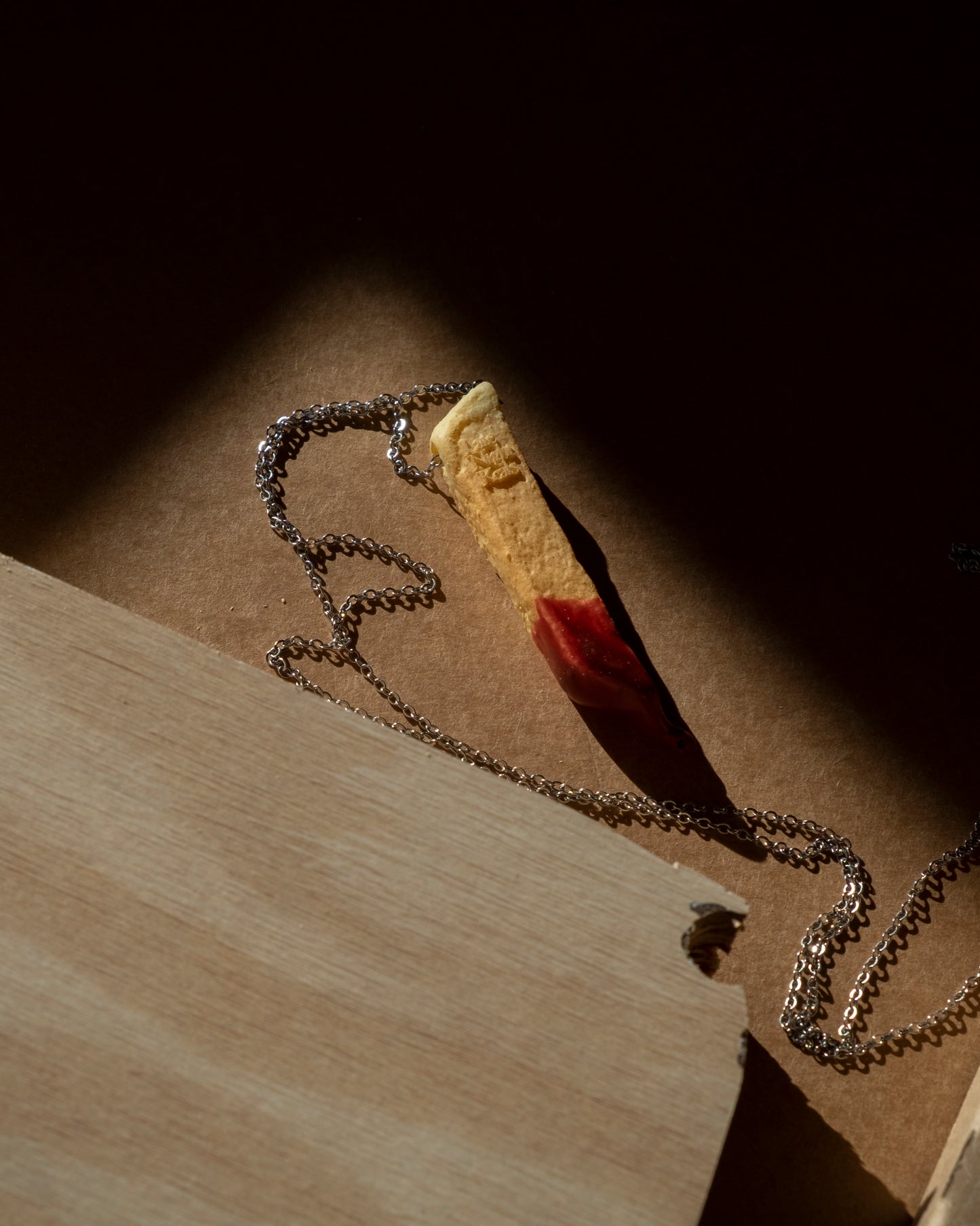 French fry dipped in ketchup necklace
